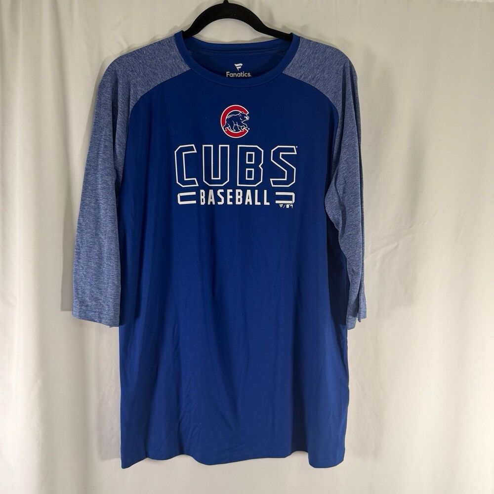 Chicago Cubs Baseball Fanatics T-Shirt Women's Large Blue 3/4 Sleeve Round Neck